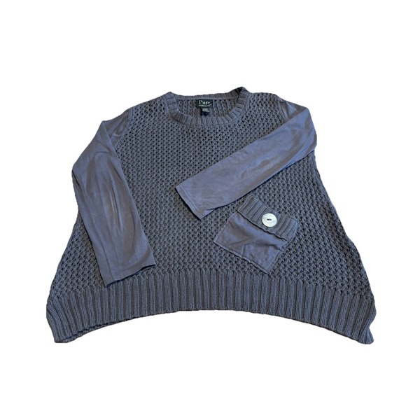 Pure Handknit Sweaters - Pure Handknit Women's Oversized Grey Mixed Media Chunky Knit Pocket Sweater XS